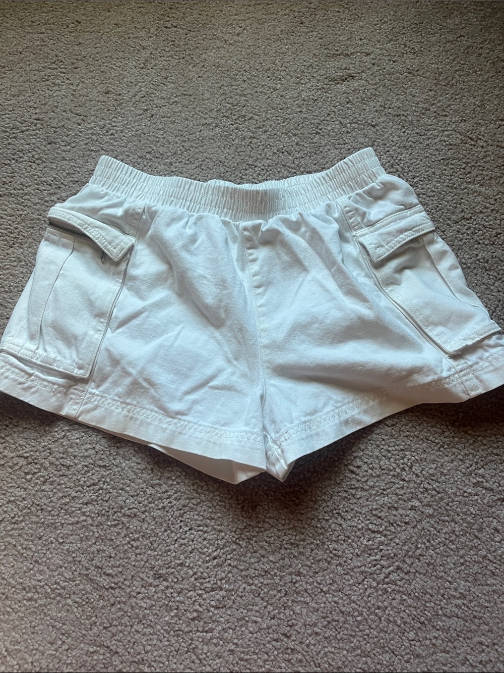 Forever 21 White Elastic-Waist Cargo Pocket Shorts